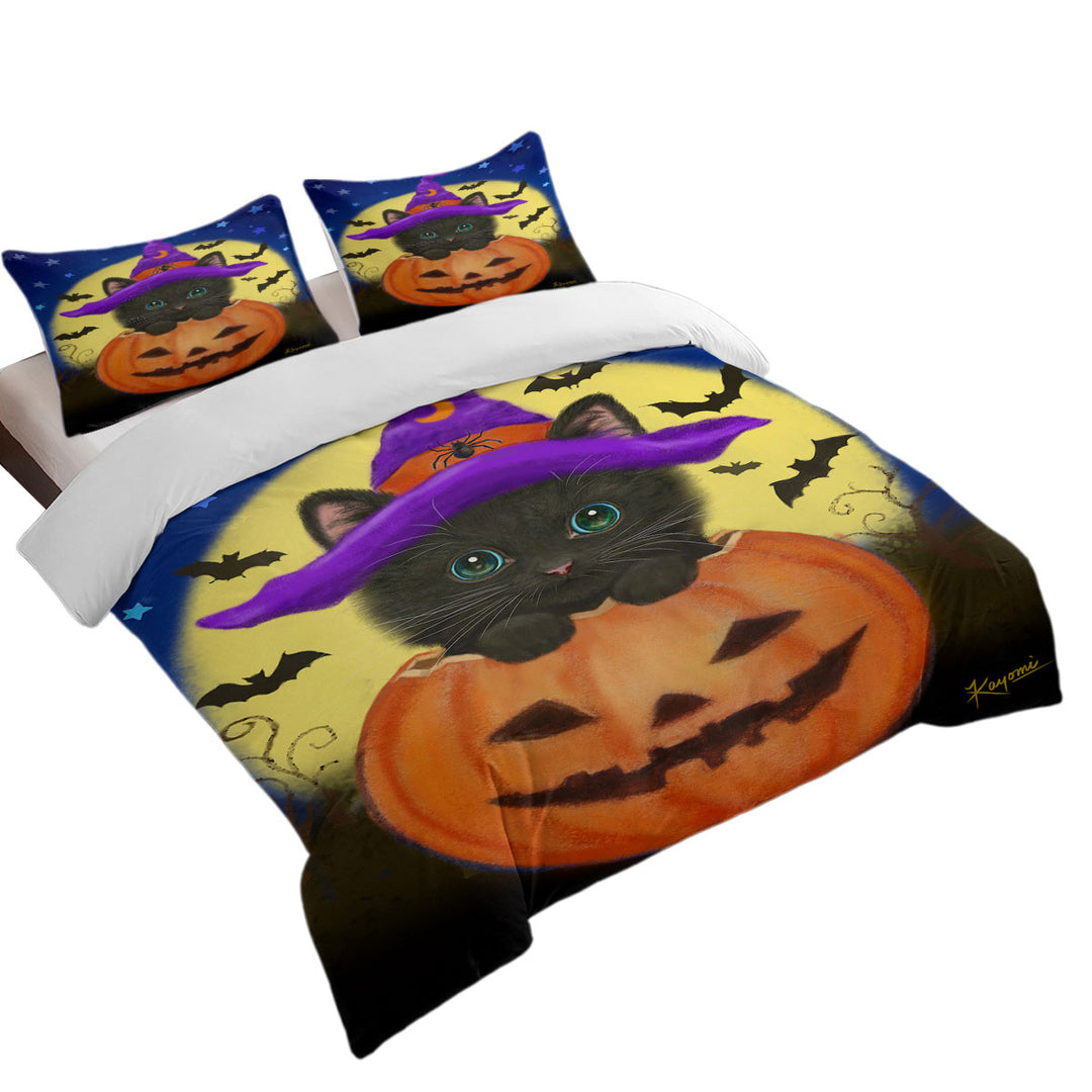 Duvet Covers with Funny Cute Halloween Black Cat in Pumpkin
