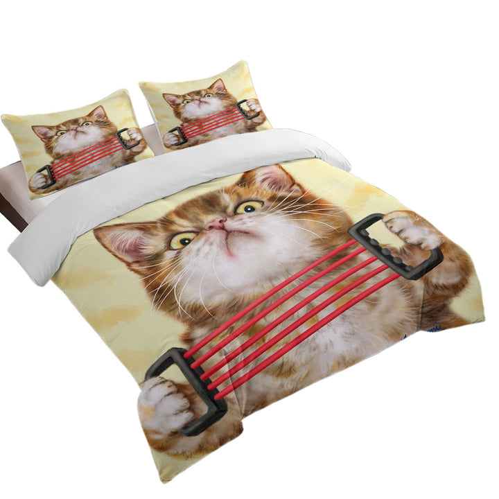 Duvet Covers with Funny Kittens Tabby Cat Doing Exercise