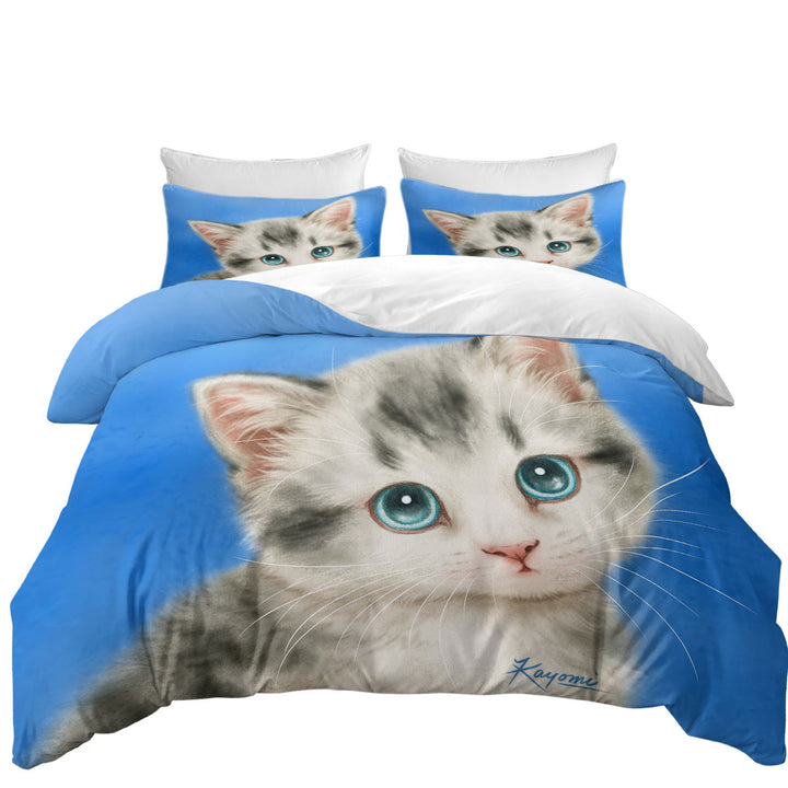 Duvet Covers with Innocent Baby Blue Eyes Grey Kitty Cat