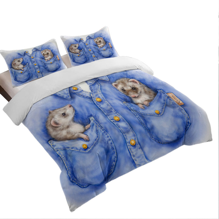 Duvet Covers with Kids Adorable Animal Drawings Pocket Ferrets