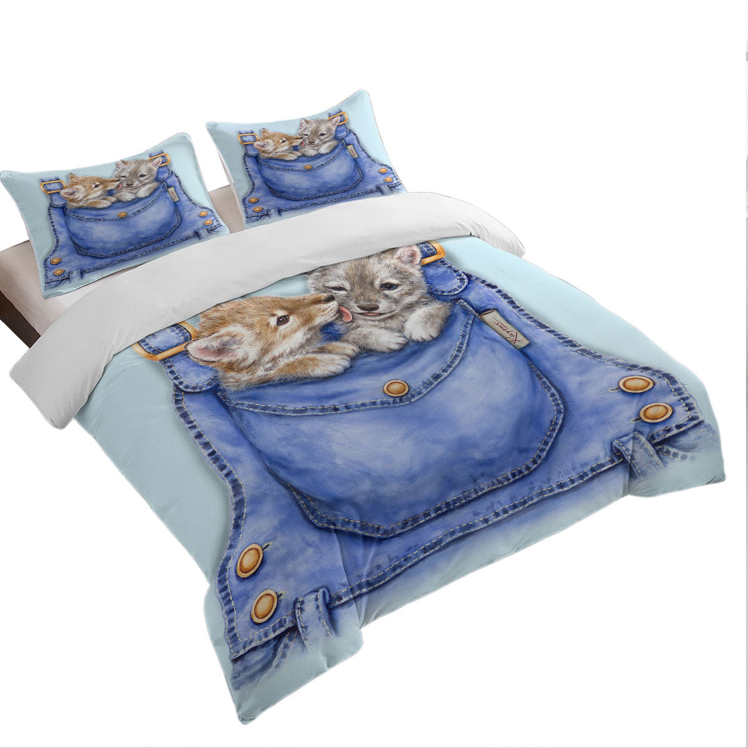 Duvet Covers with Kids Cute Animals Wolf Cubs Overall