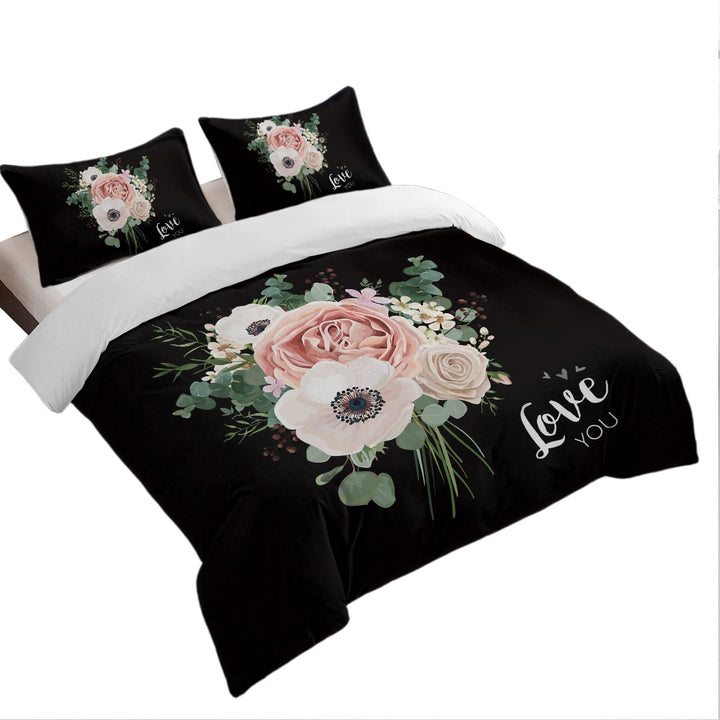 Duvet Covers with Love You White Flowers Bouquet