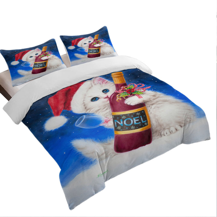 Duvet Covers with Noel Wine White Kitten Ready for Christmas