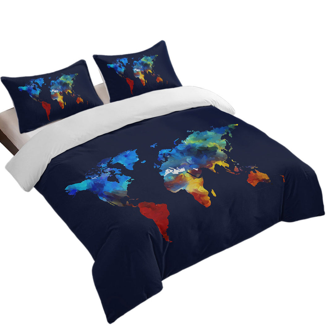 Duvet Covers with Painted World Map Blue to Red