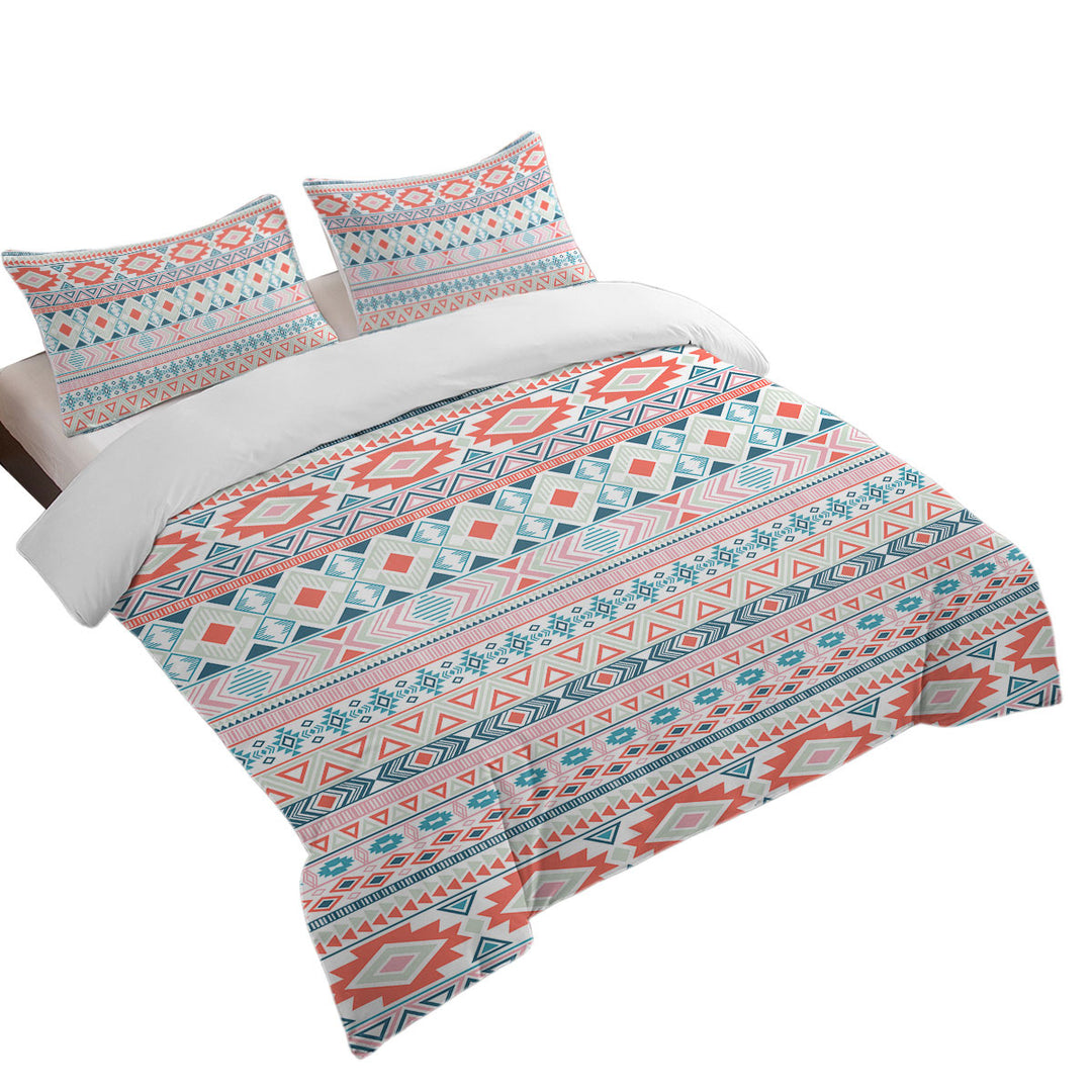 Duvet Covers with Peach Hues Aztec Stripes