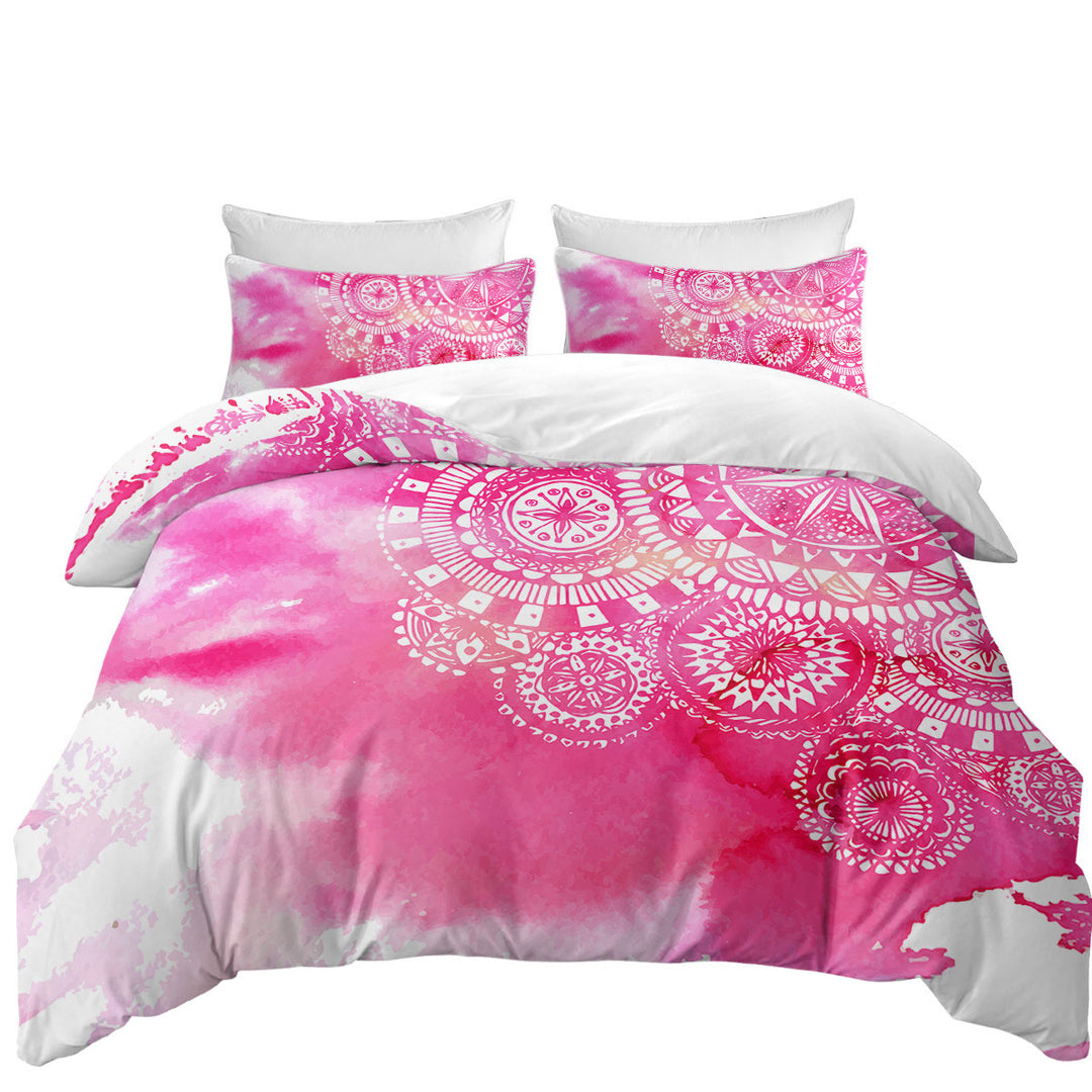 Duvet Covers with Pink Fog and White Mandalas