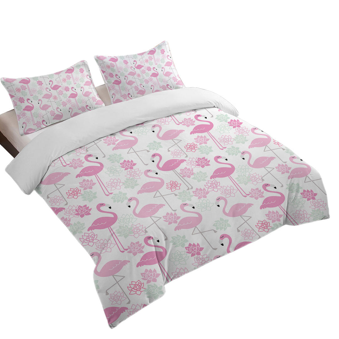 Duvet Covers with Pink Mint Lilies and Flamingos