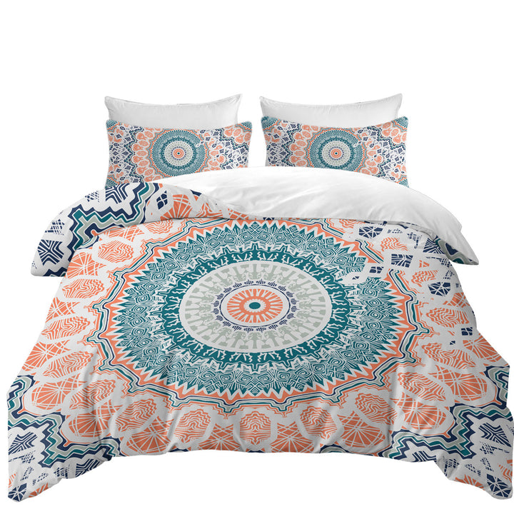 Duvet Covers with Pinkish Peach Aztec Mandala