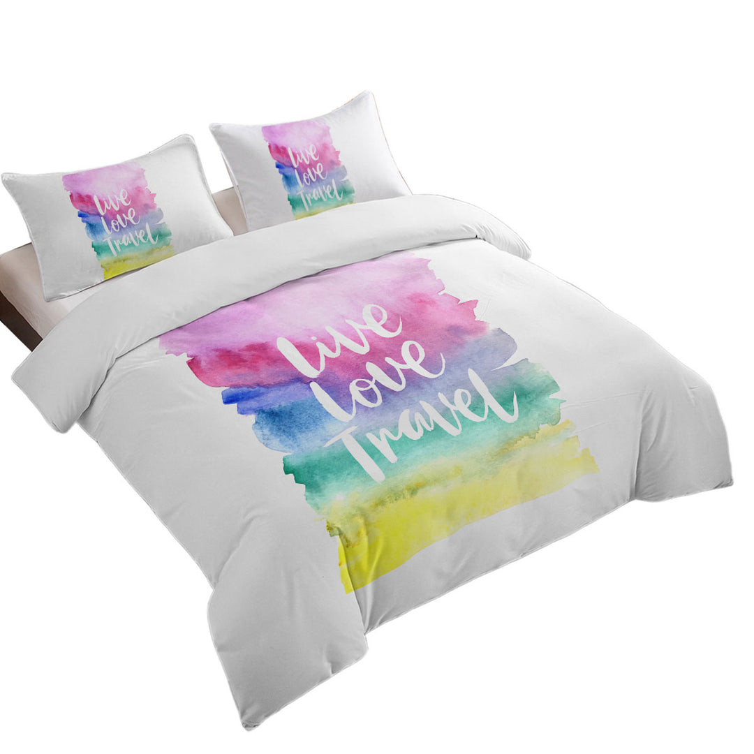Duvet Covers with Positive Motto Colorful Pastel Live Love Travel
