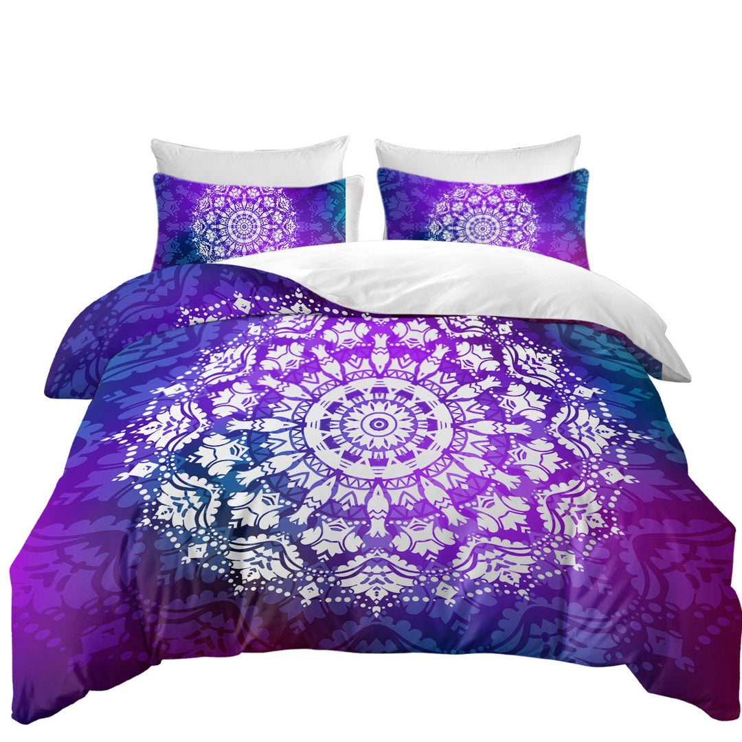 Duvet Covers with White Royal Floral Mandala over Purple