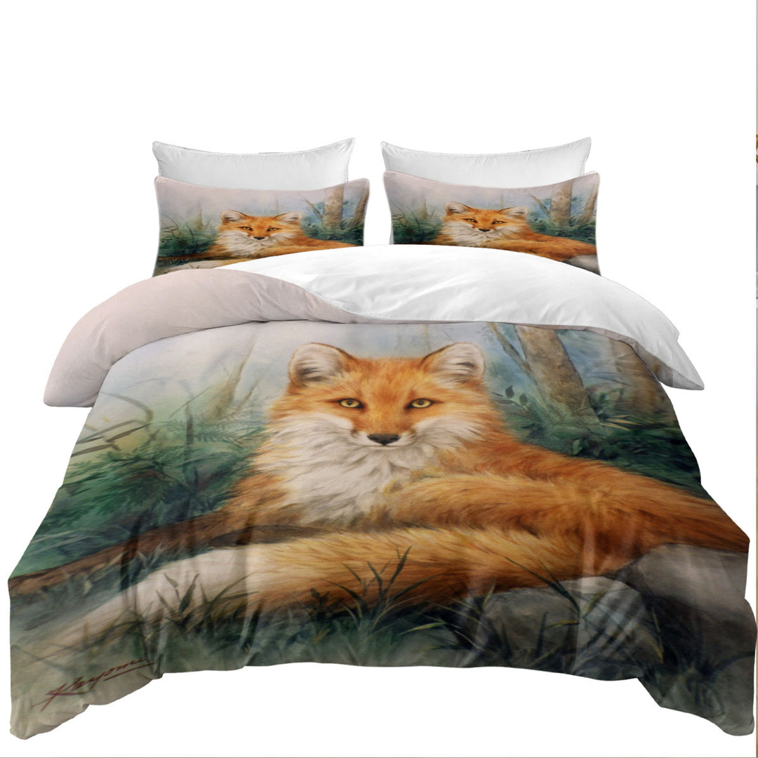 Duvet Covers with Wood and Beauty Fox Art Painting