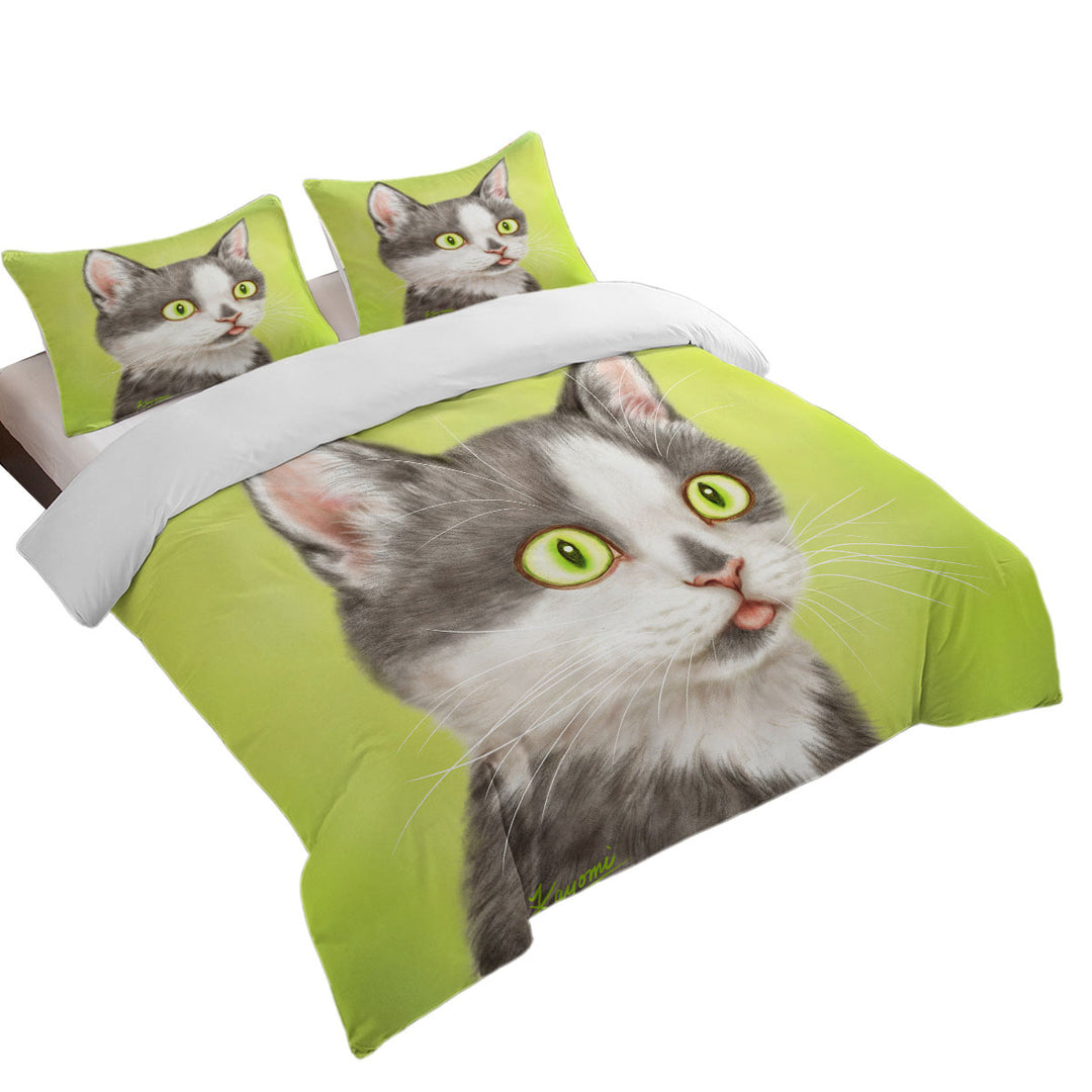 Duvet Covers with Yearning Grey Kitty Cat