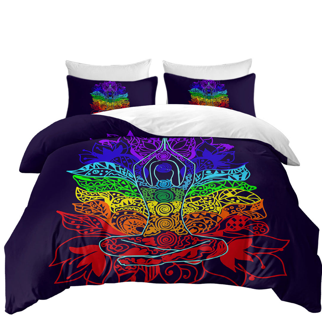 Duvet Covers with Yoga Spiritual Multi Colored Oriental Flowers