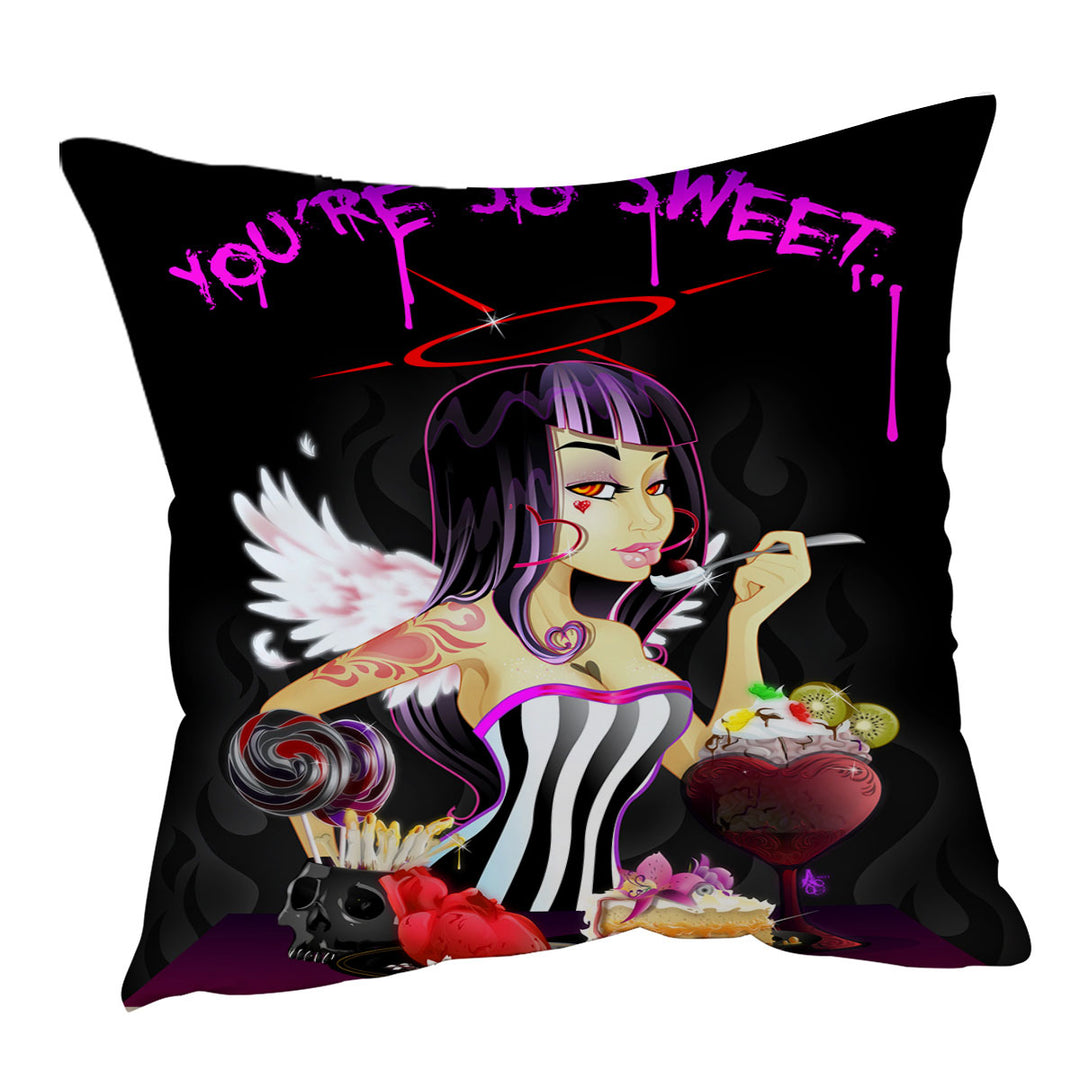 Dying for Dine Sexy Scary Girl Throw Pillow