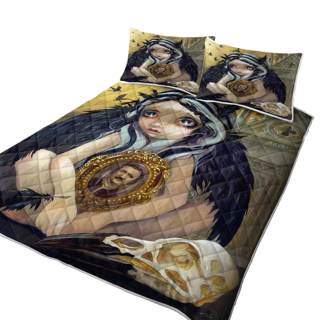 Edgar Allan Poe Nevermore Dark Raven Girl King Size Quilt Sets