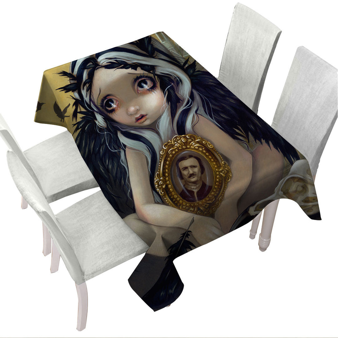 Edgar Allan Poe Nevermore Dark Raven Girl Tablecloth