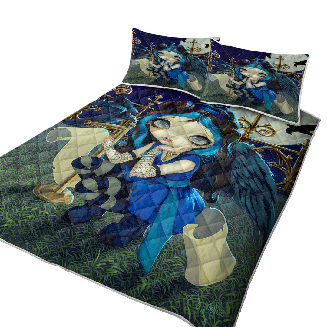 Edgar Allan Poe the Raven Gothic Raven Winged Girl Quilt