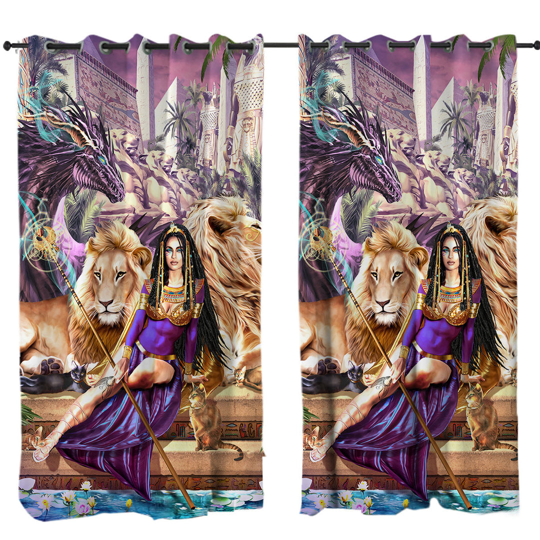 Egyptian Art Lions Dragon and Princess Cleopatra Curtains