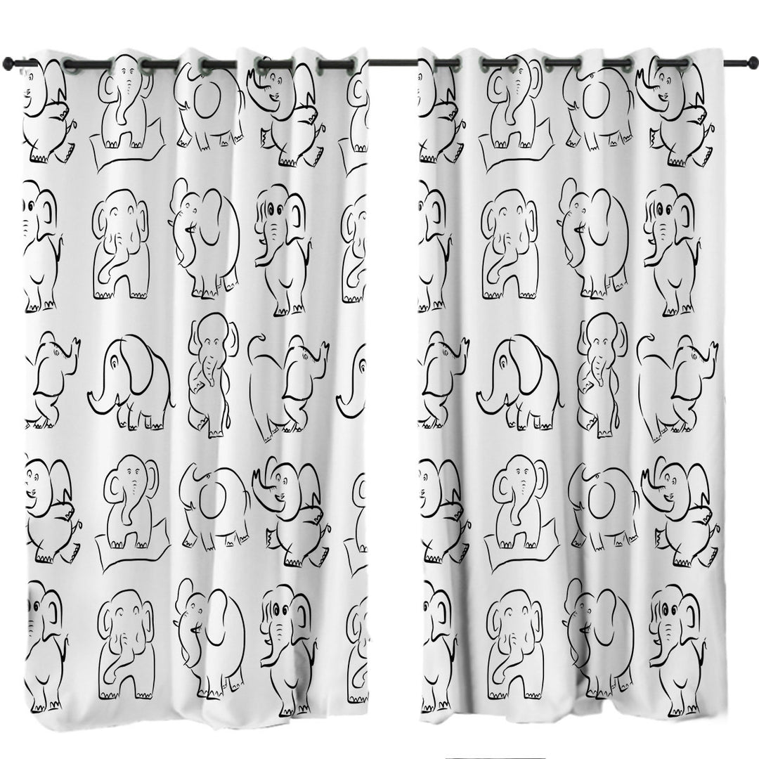 Elephant Drawing Pattern Curtains