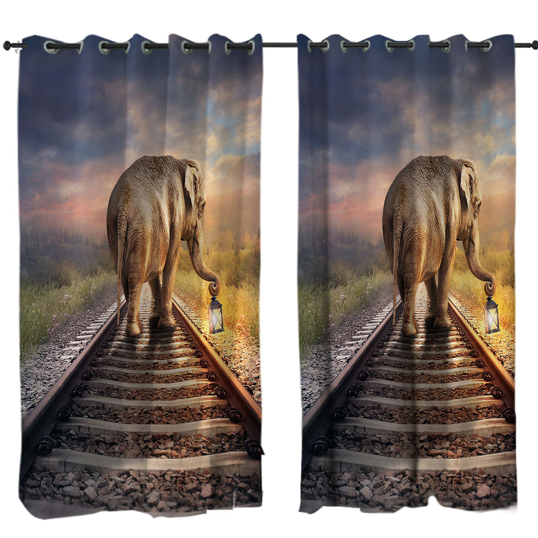 Elephant Walks on the Track Curtain