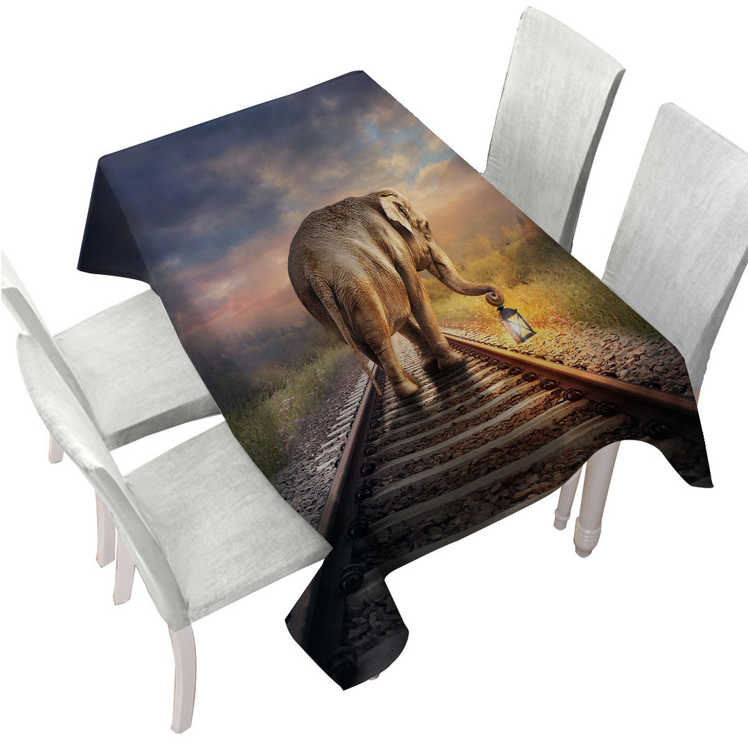 Elephant Walks on the Track Custom table Covers