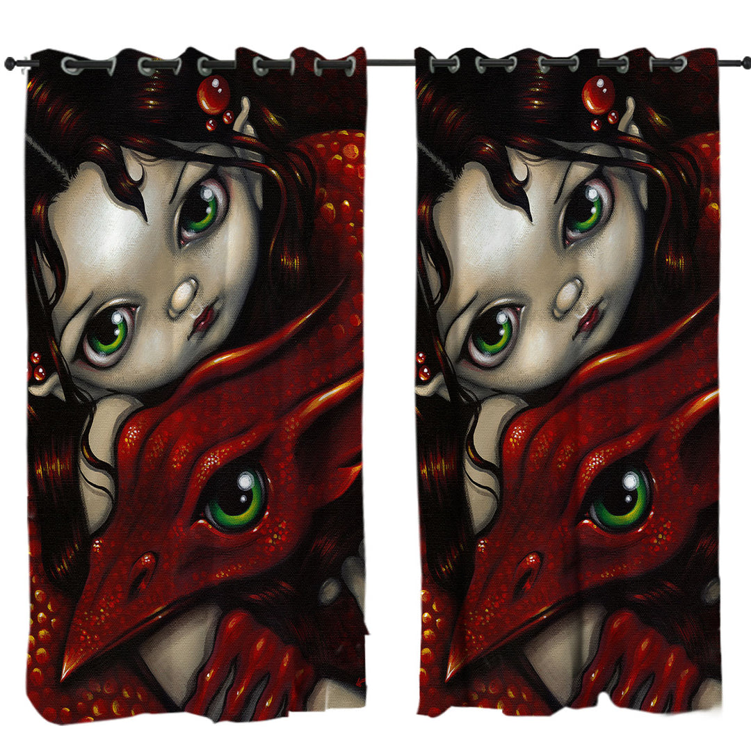 Elf Maiden and Her Dragon Curtains for Bedroom