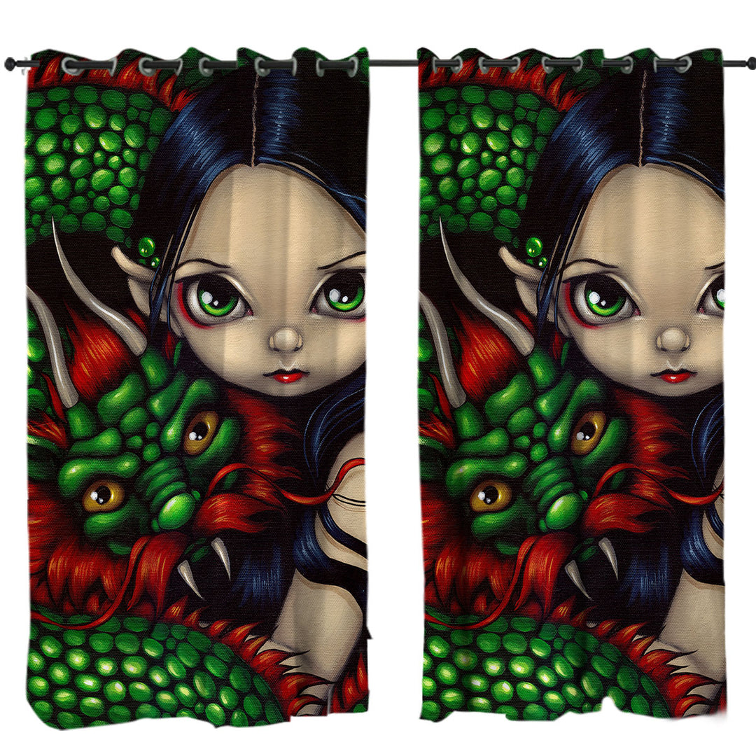 Emerald Guardian Elf Maiden and Her Chinese Dragon Curtain