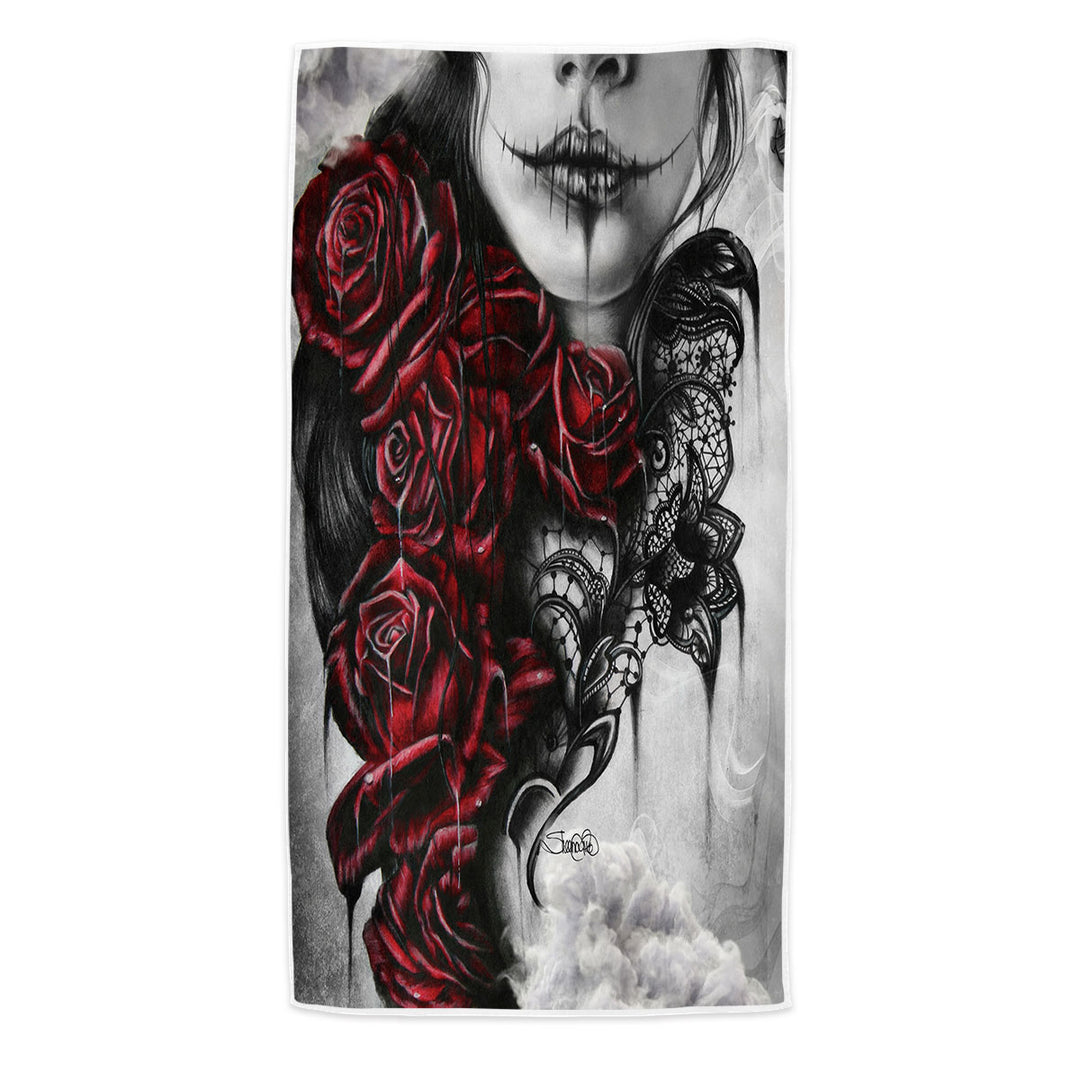 Entrap Dark Red Roses Gothic Girl Beach Towel