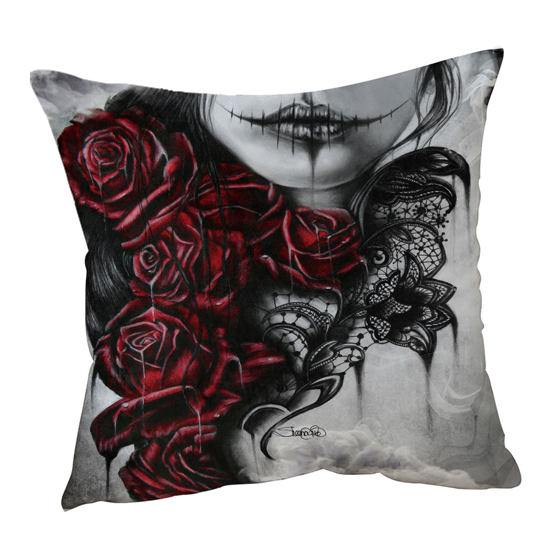 Entrap Dark Red Roses Gothic Girl Cushion Covers