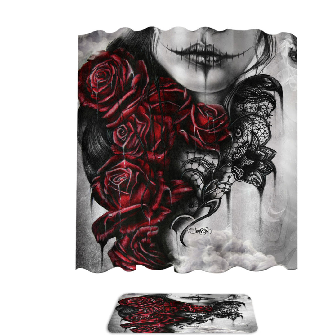 Entrap Dark Red Roses Gothic Girl Shower Curtain