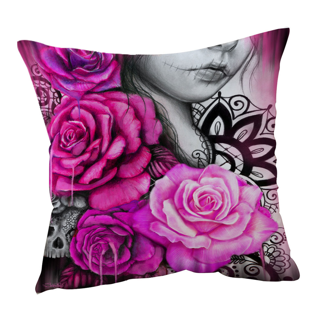 Entrap Hot Pink Roses Gothic Girl Cushions