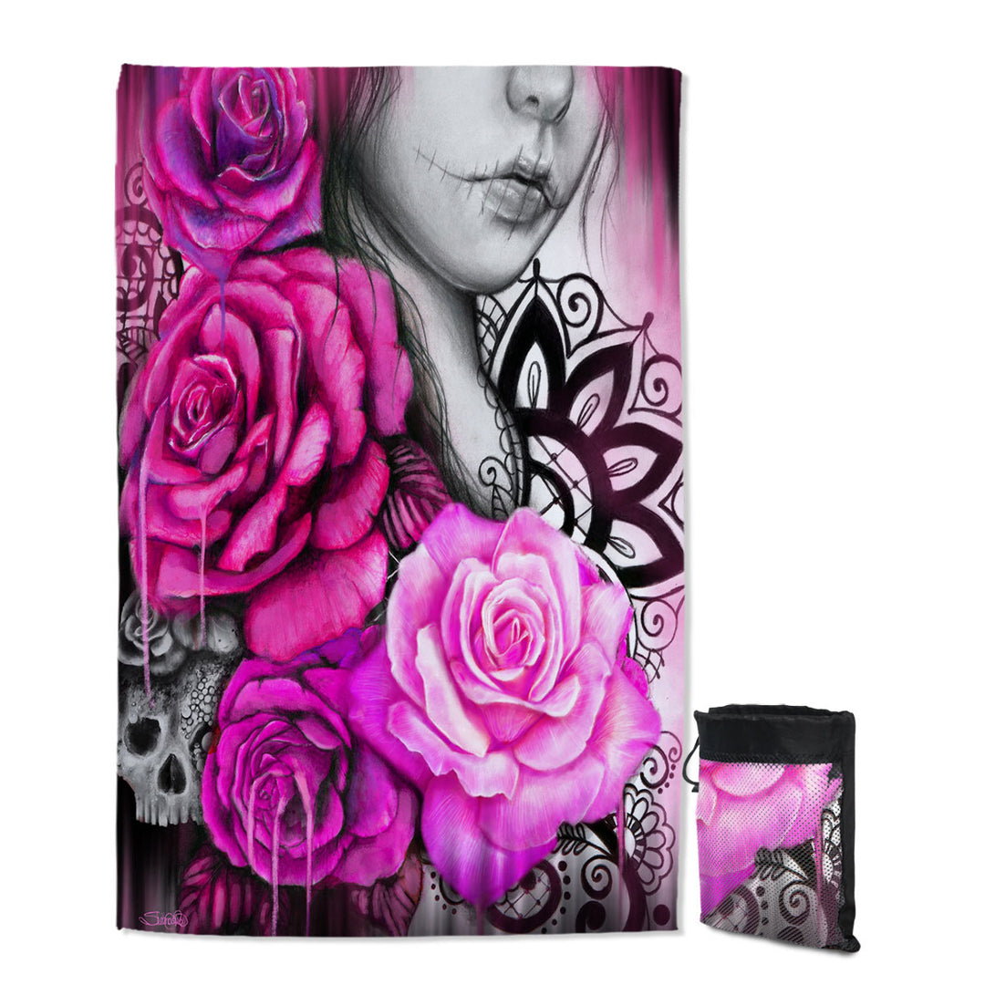 Entrap Hot Pink Roses Gothic Girl Quick Dry Beach Towel for Travel