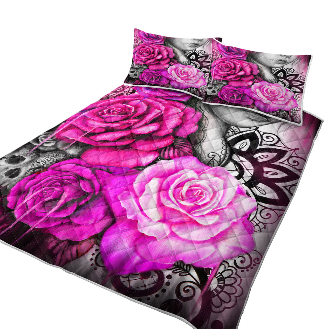 Entrap Hot Pink Roses Gothic Girl Quilts