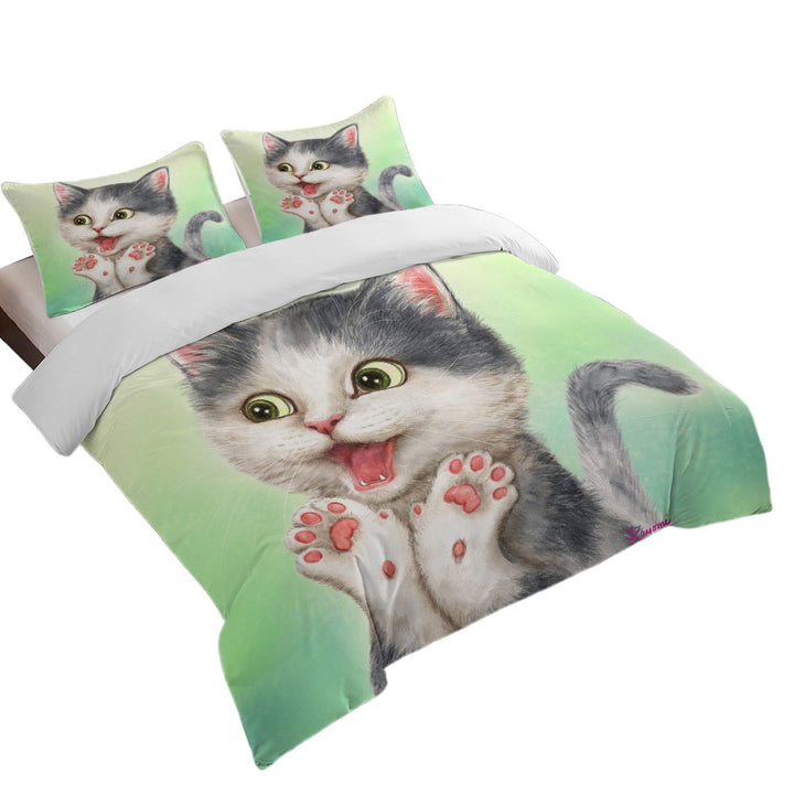 Excited Lovely Kitten for Kids Bed Covers