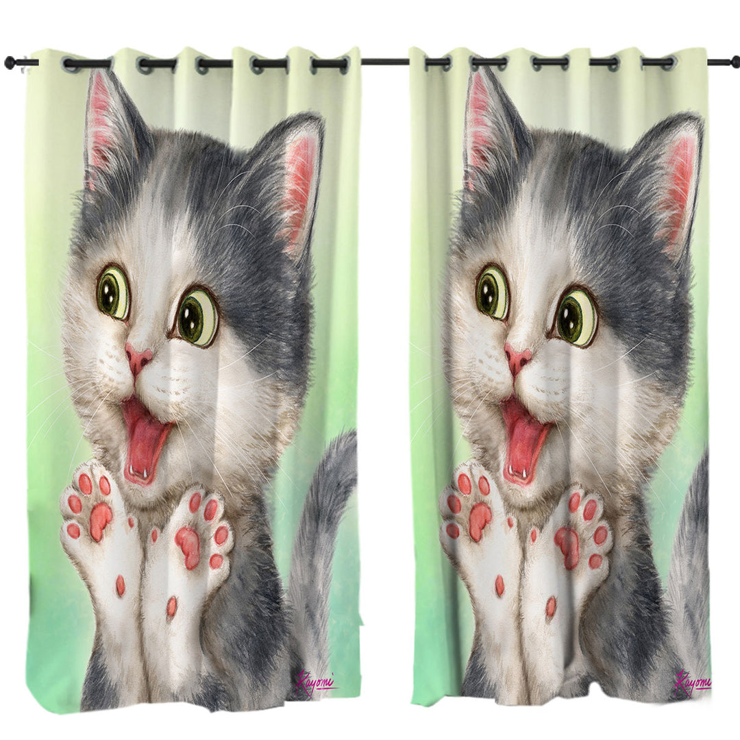 Excited Lovely Kitten for Kids Curtains for Living Room