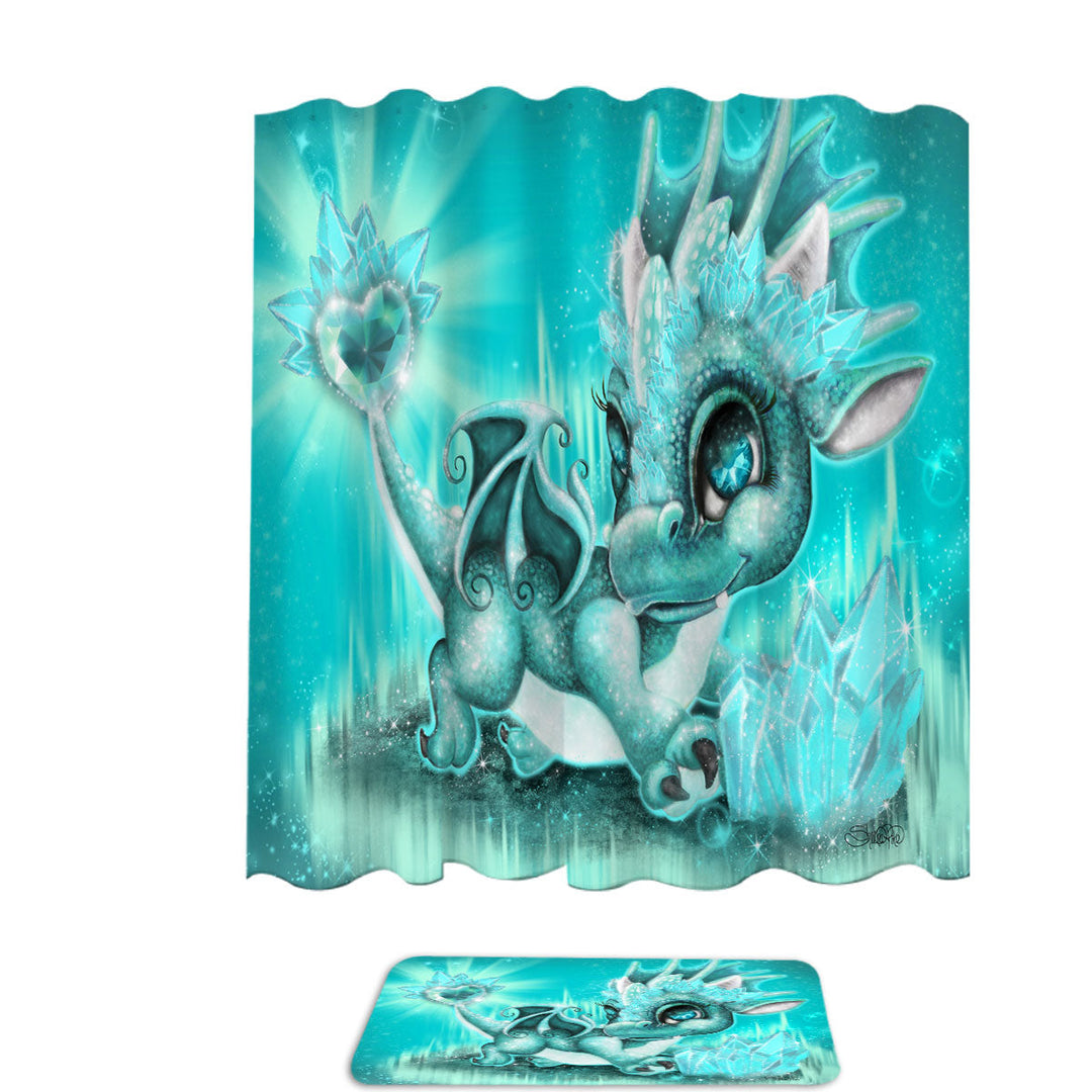 Fabric Shower Curtains for Gift March Aquamarine Birthstone Lil Dragon