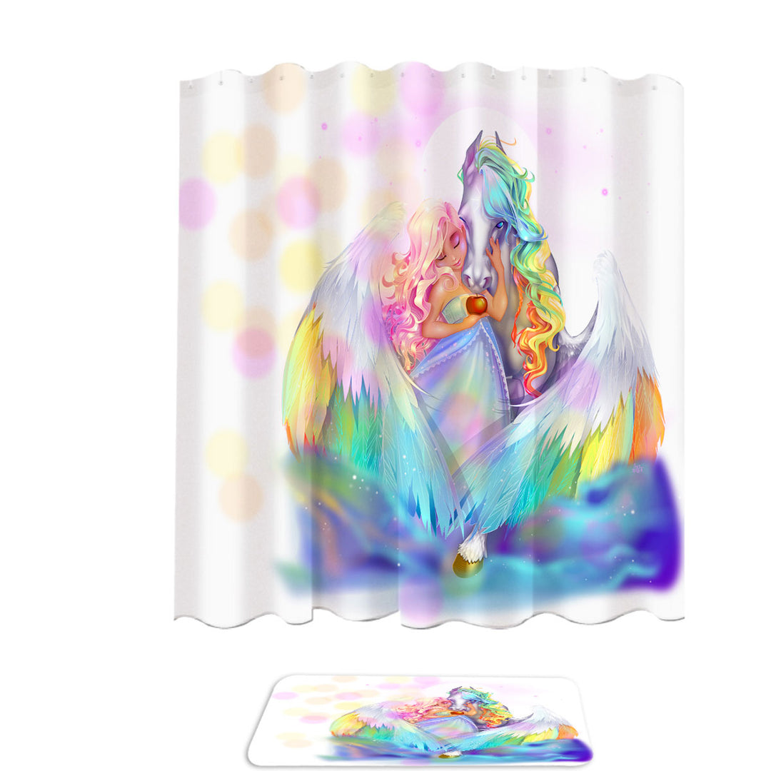 Fabric Shower Curtains with Rainbows Starlight Pegasus and Princess