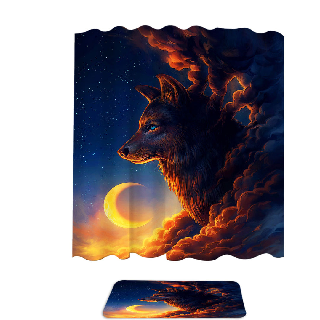 Fabric Shower Curtains with Wolf Art Moon Night Guardian