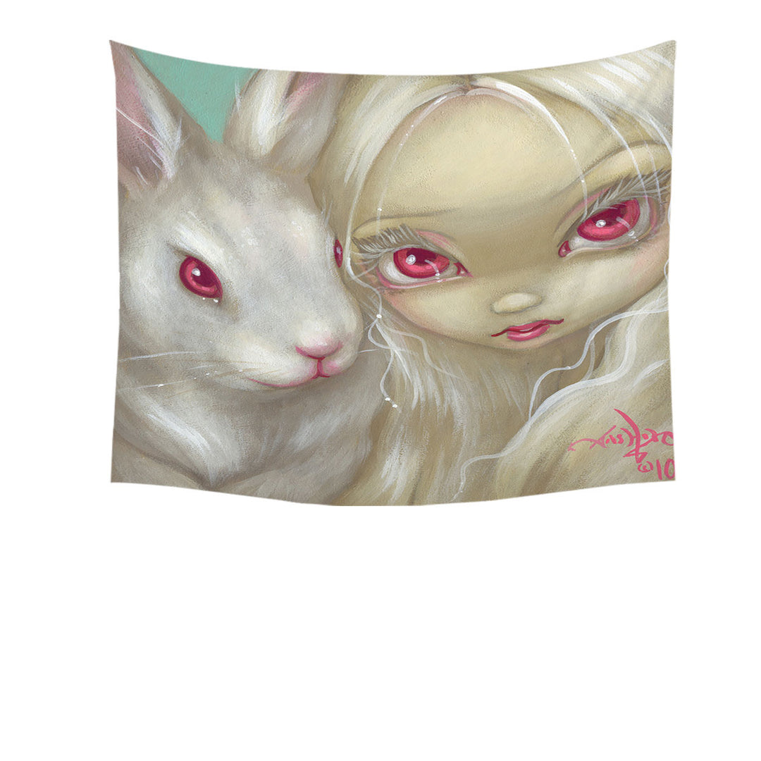 Faces of Faery _100 Beautiful Albino Girl and Bunny Tapestry