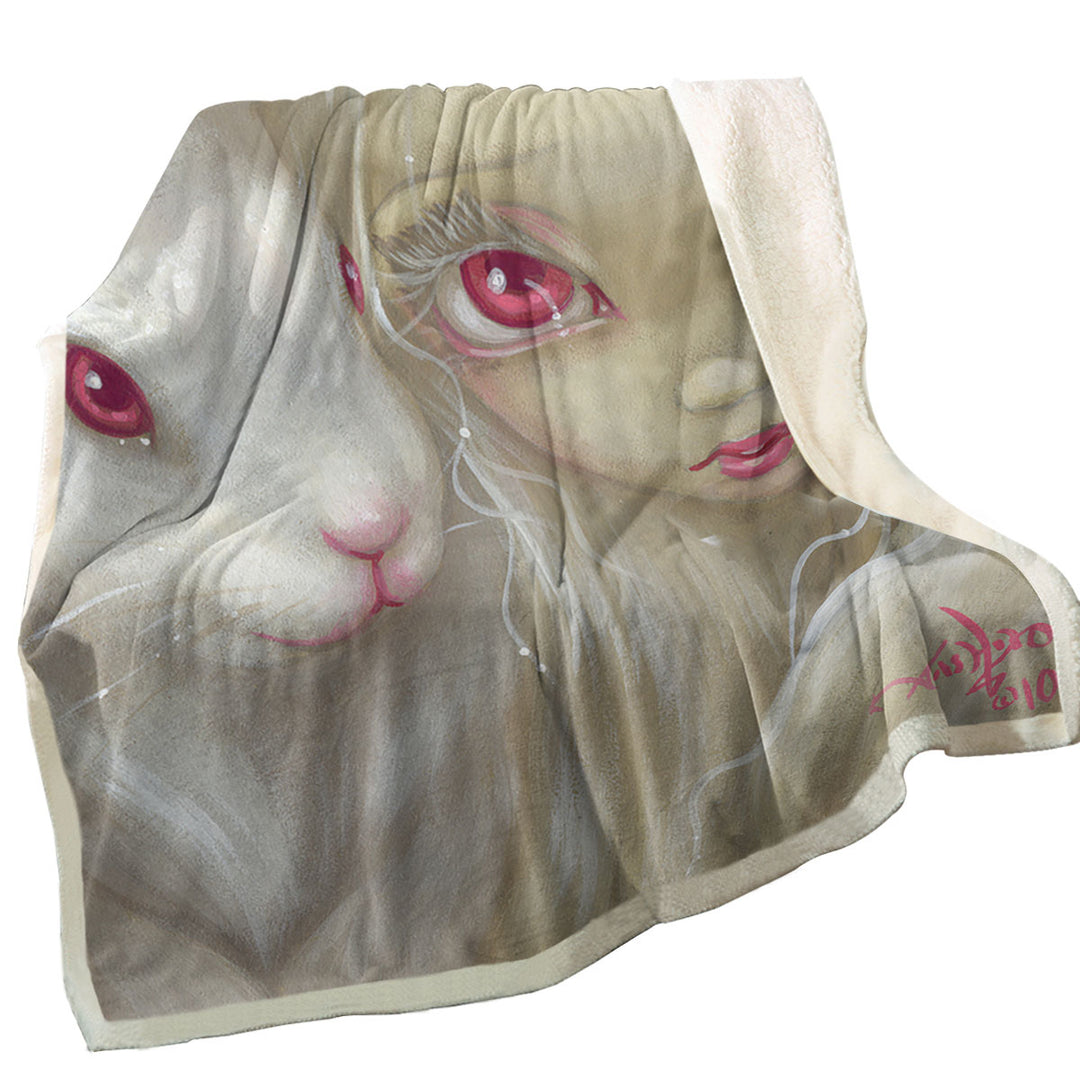 Faces of Faery _100 Beautiful Albino Girl and Bunny Throw Blanket