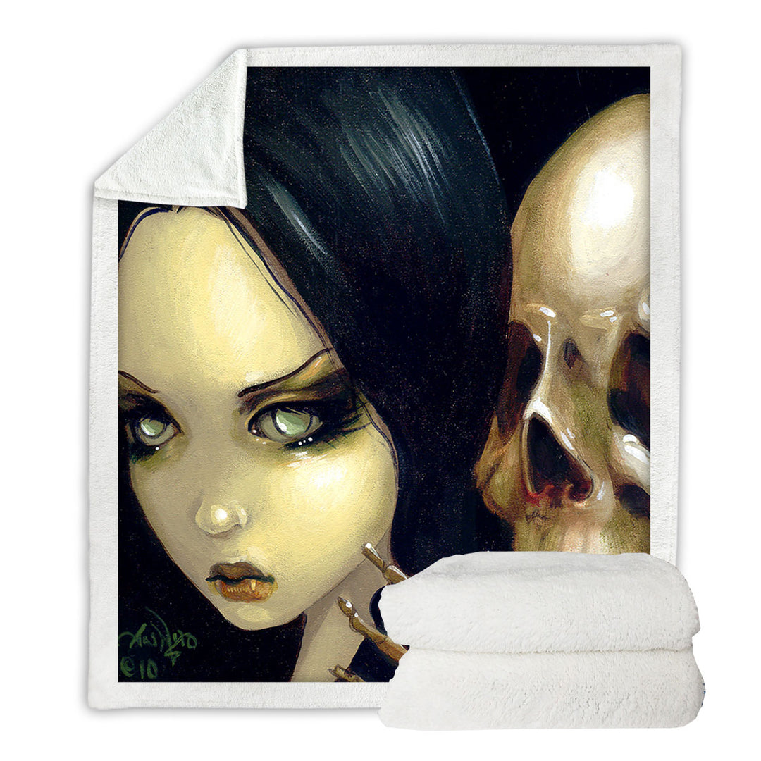 Faces of Faery _103 Gothic Girl and Scary Skull Fleece Blankets