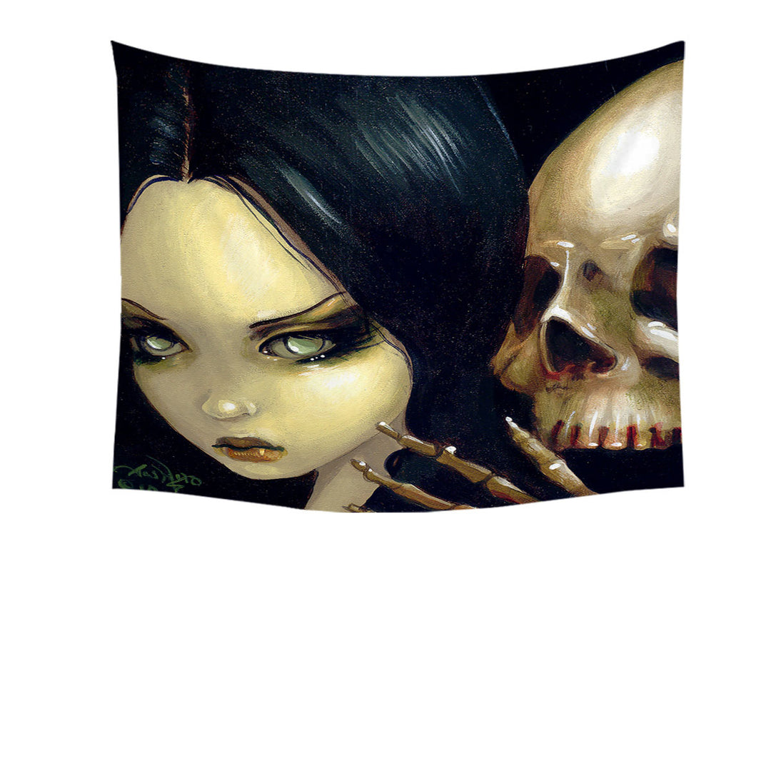 Faces of Faery _103 Gothic Girl and Scary Skull Hanging Fabric on Wall