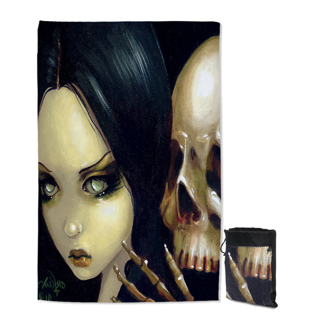 Faces of Faery _103 Gothic Girl and Scary Skull Microfiber Towels For Travel