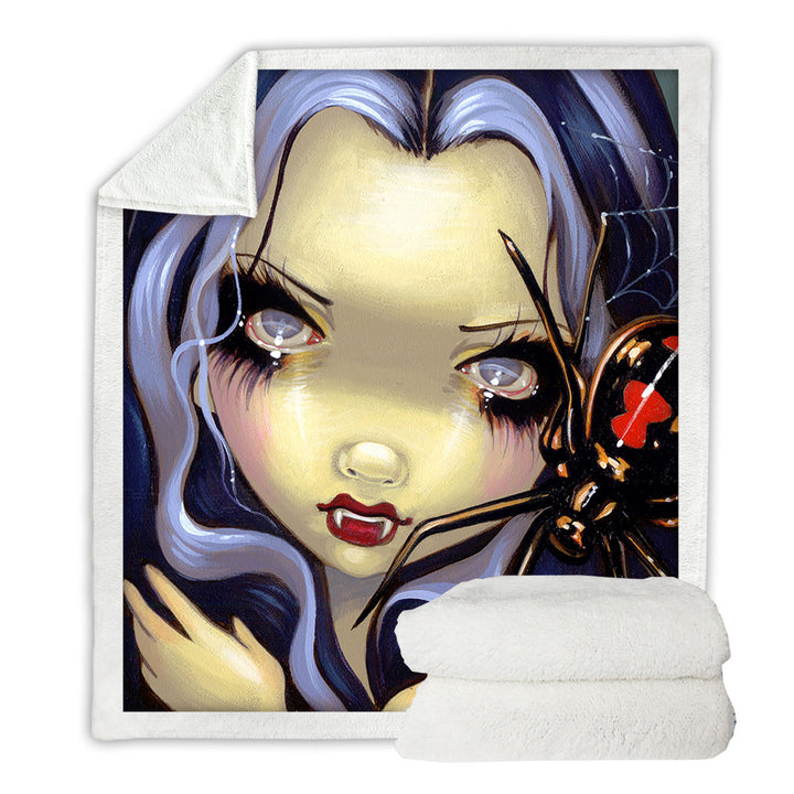 Faces of Faery _110 Vampire Girl Black Widow Spider Fleece Blankets