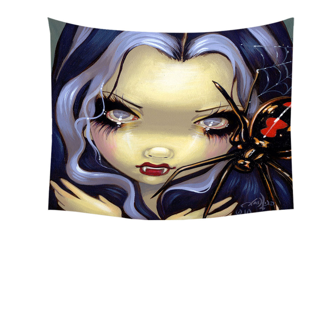 Faces of Faery _110 Vampire Girl Black Widow Spider Tapestry