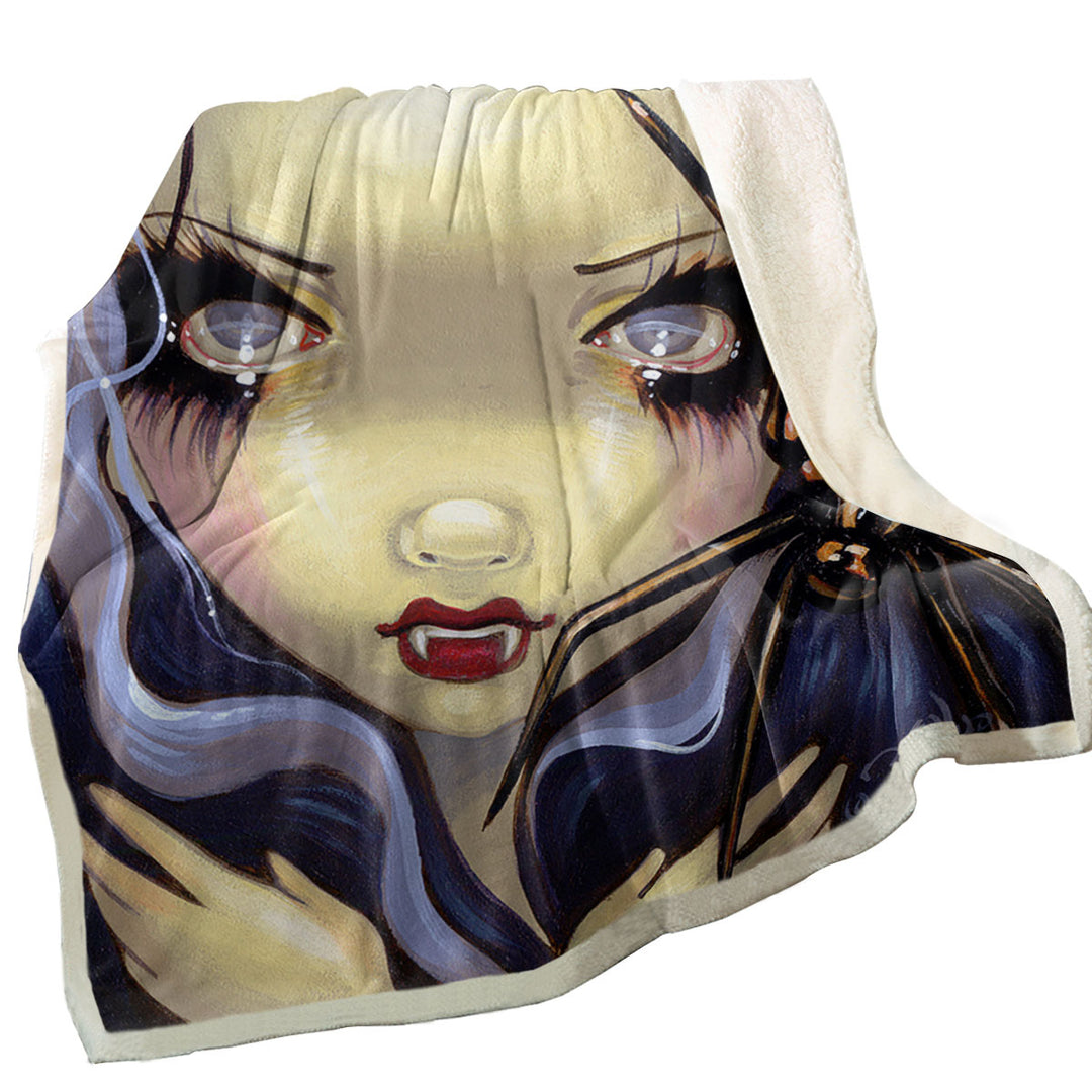 Faces of Faery _110 Vampire Girl Black Widow Spider Throw Blanket