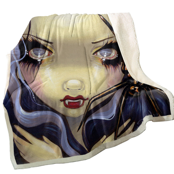 Faces of Faery _110 Vampire Girl Black Widow Spider Throw Blanket