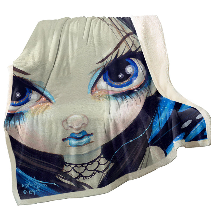 Faces of Faery _12 Blue Goth Girl Fleece Blankets
