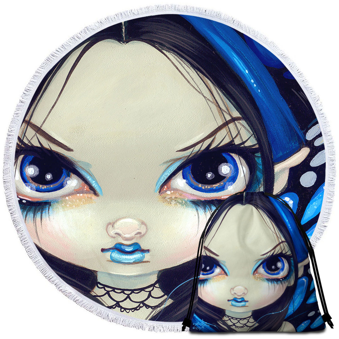 Faces of Faery _12 Blue Goth Girl Round Beach Towel