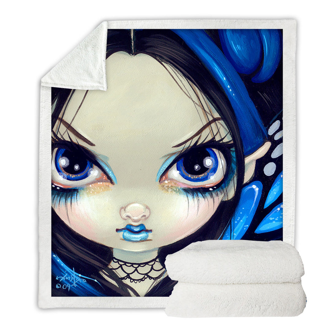 Faces of Faery _12 Blue Goth Girl Throw Blanket